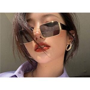 Square Sunglasses Gold Frame Brown Lens UV400 Protection Trendy Women Luxury New